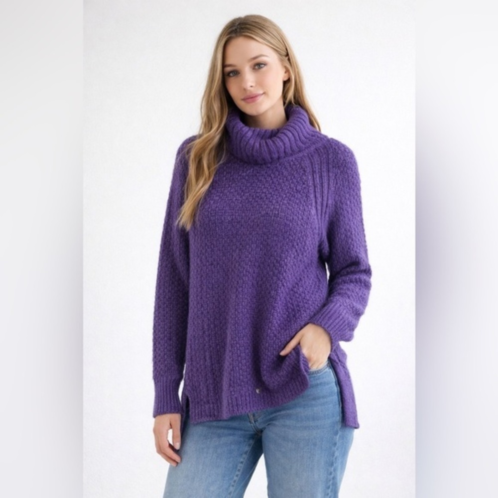 Northern Reflections Sz S Cozy Purple Chunky Knit Cowl Neck Sweater Side Slits